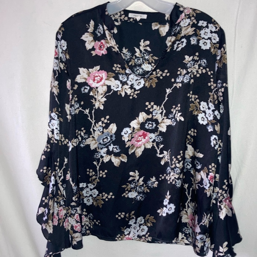 Maurices Pink and White Blouse with 3/4 Bell Sleeves